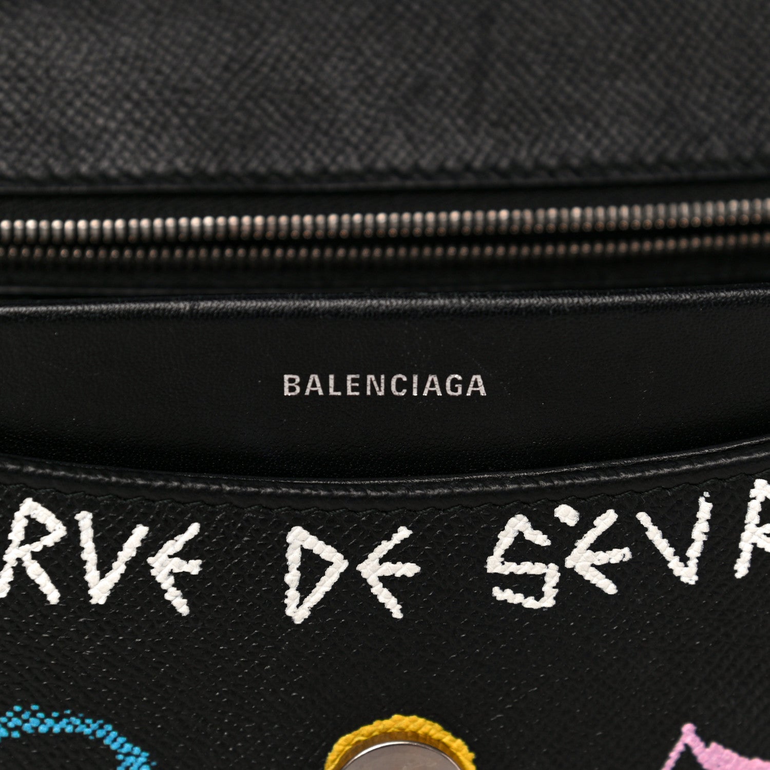 Balenciaga Grained Calfskin Graffiti M BB Round Shoulder Bag Black Multicolor 6 of 17