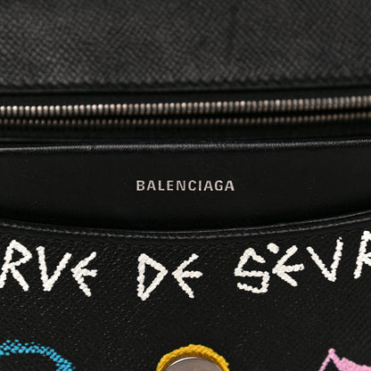 Balenciaga Grained Calfskin Graffiti M BB Round Shoulder Bag Black Multicolor 6 of 17