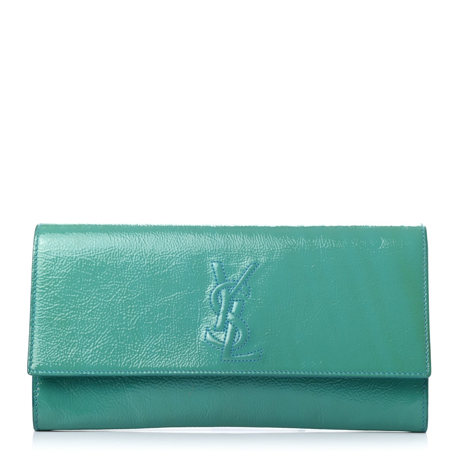 Saint Laurent Textured Patent Monogram Small Belle De Jour Clutch Turquoise 1 of 10