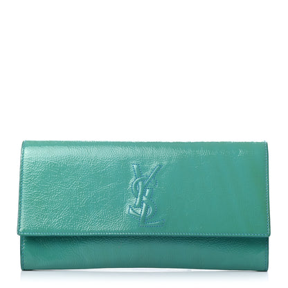 Saint Laurent Textured Patent Monogram Small Belle De Jour Clutch Turquoise 1 of 10