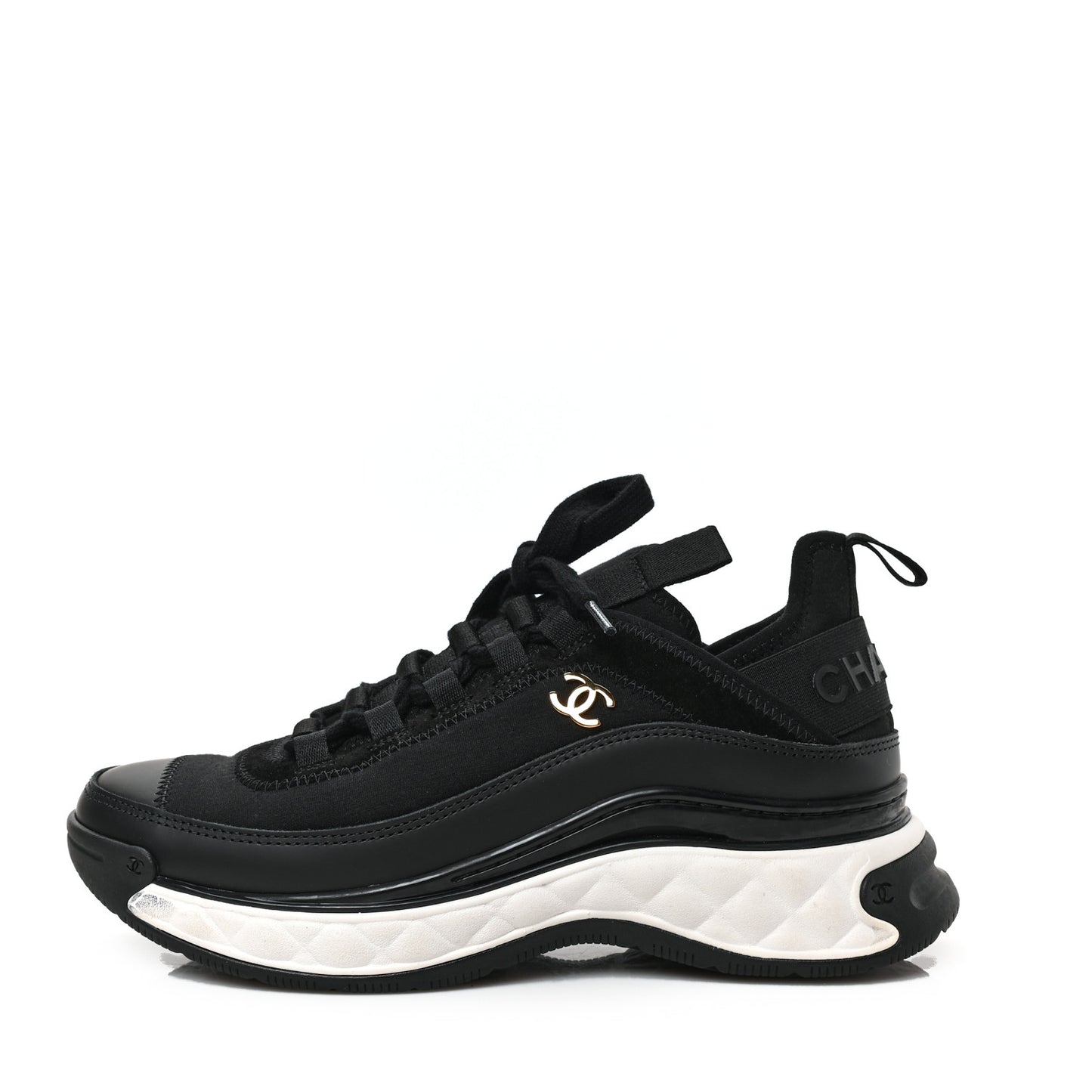Velvet Calfskin Mixed Fibers CC Sneakers 37 Black
