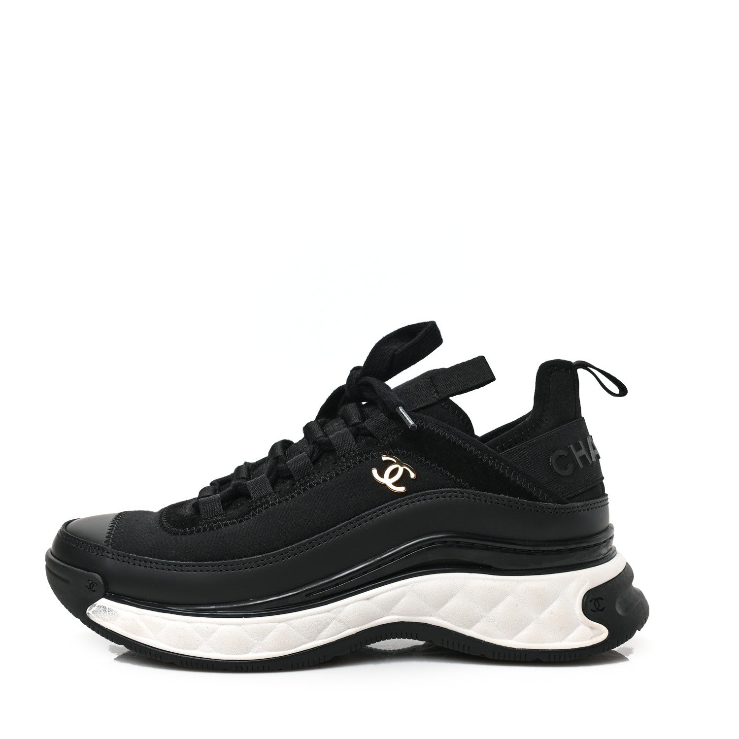 Chanel Velvet Calfskin Mixed Fibers CC Sneakers 37 Black 1 of 7