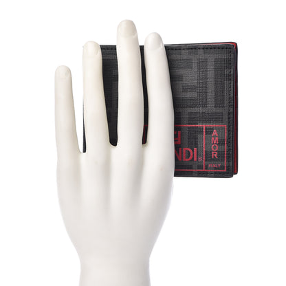 Fendi Glazed Fabric FF 1974 Roma Amor Bi-Fold Wallet Black Rosso 2 of 7
