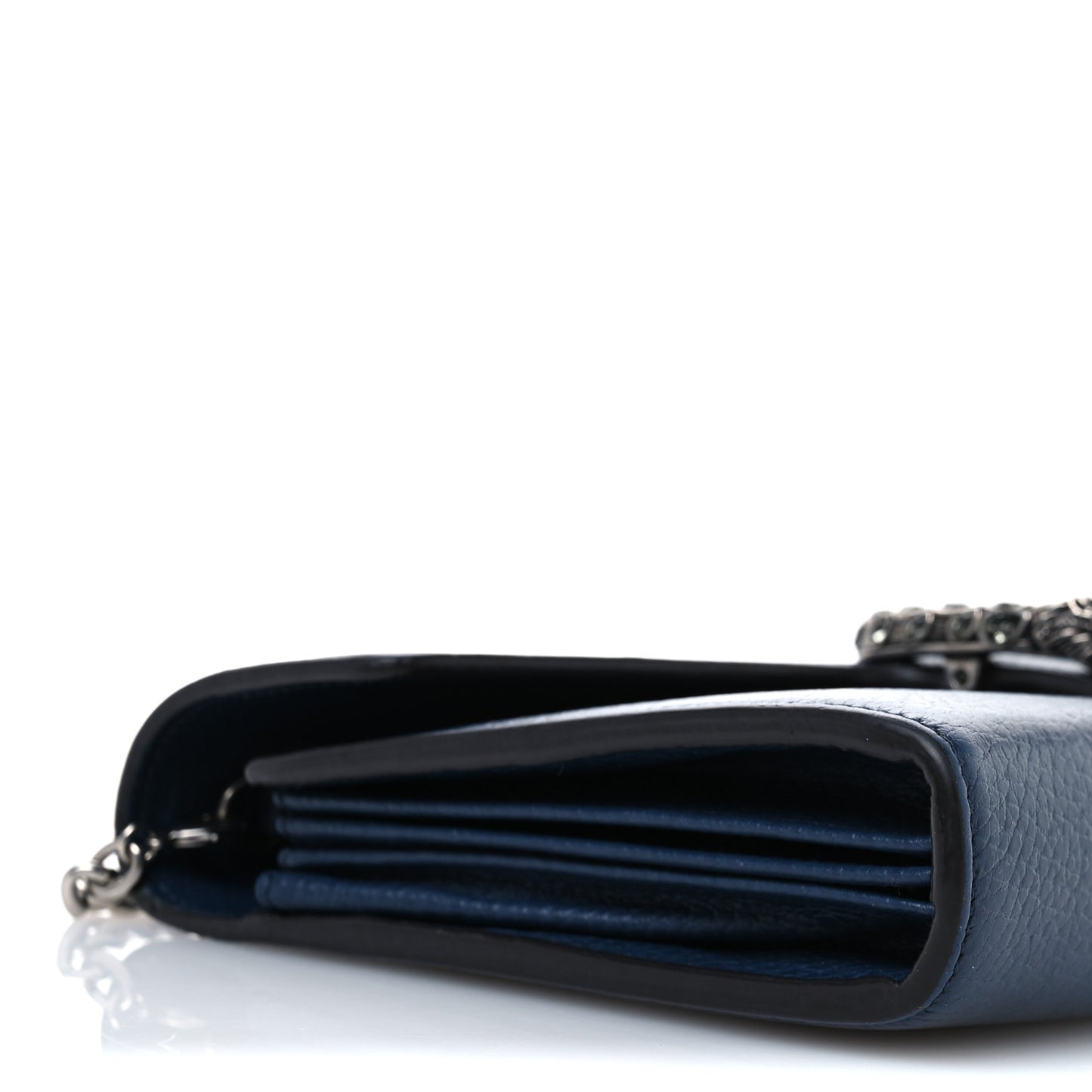 Dollar Calfskin Crystal Mini Dionysus Chain Wallet Blue Agata Black Diamond