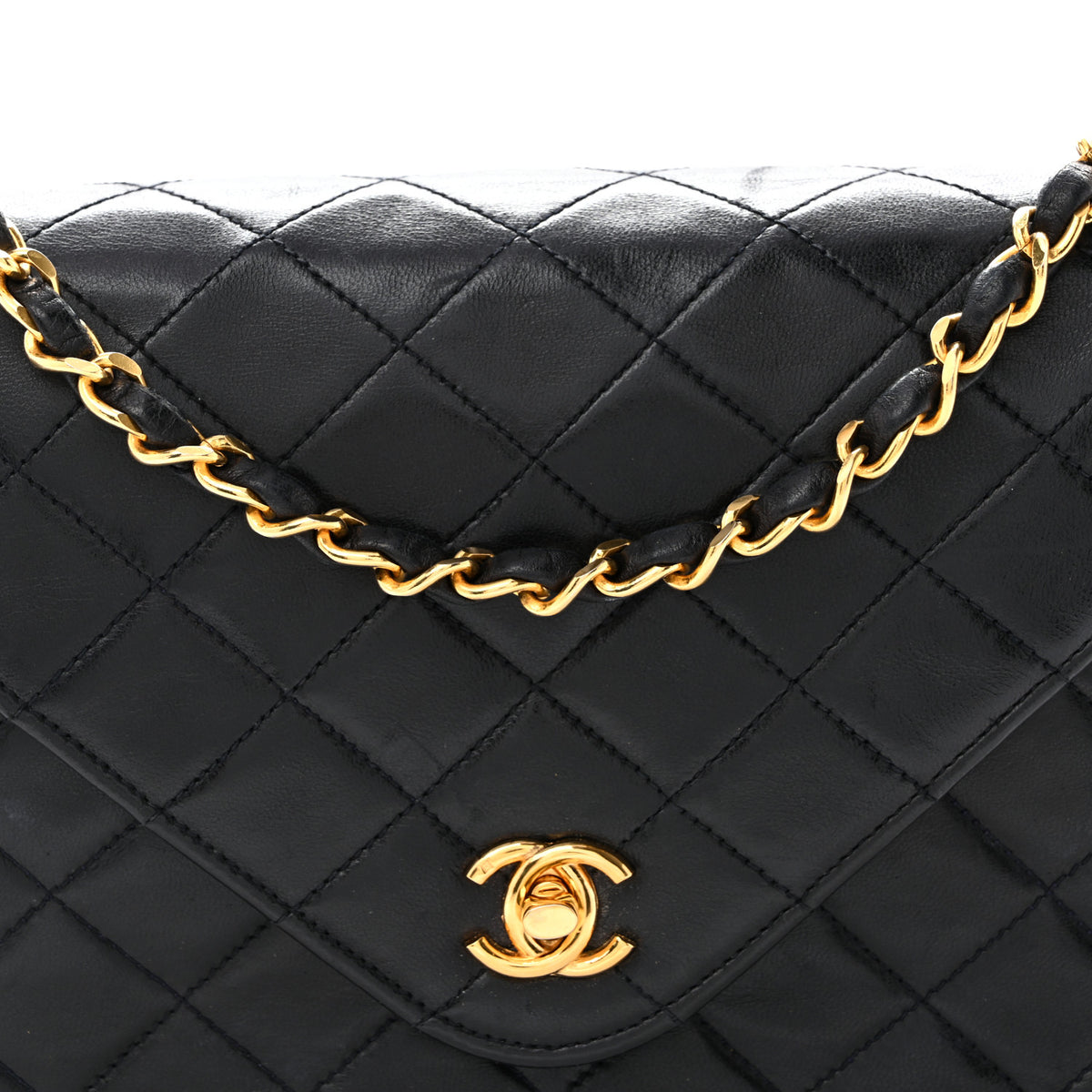 Lambskin Diamond Stitch Envelope Single Flap Black