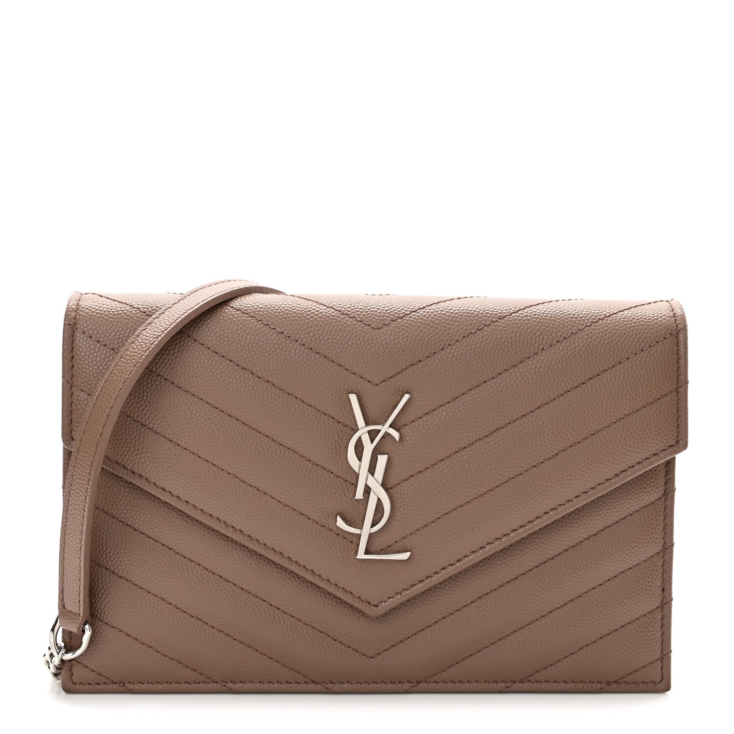 Saint Laurent Grain De Poudre Matelasse Chevron Monogram Envelope Chain Wallet Fard 1 of 11
