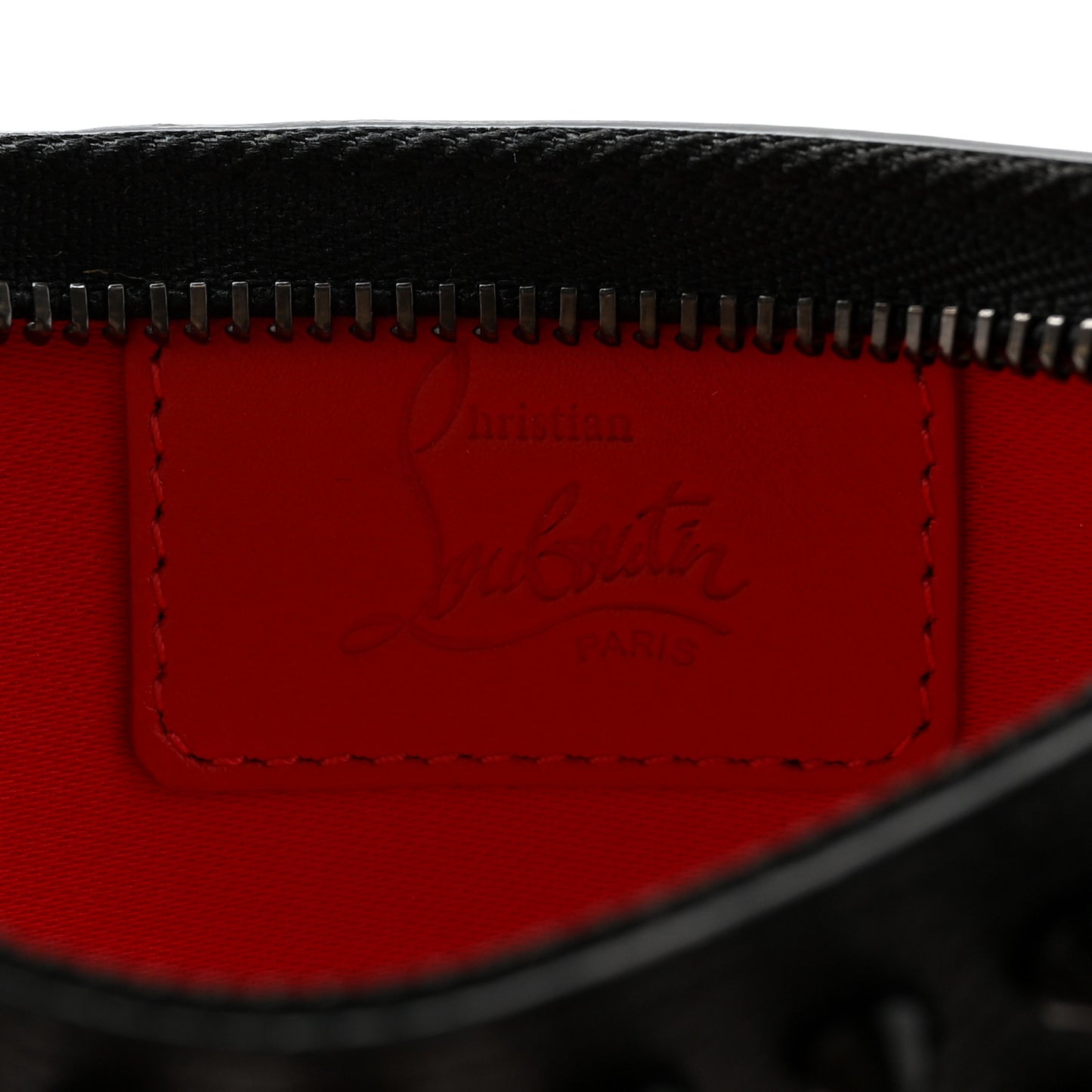 Grained Calfskin Spikes Zip Card Holder Black