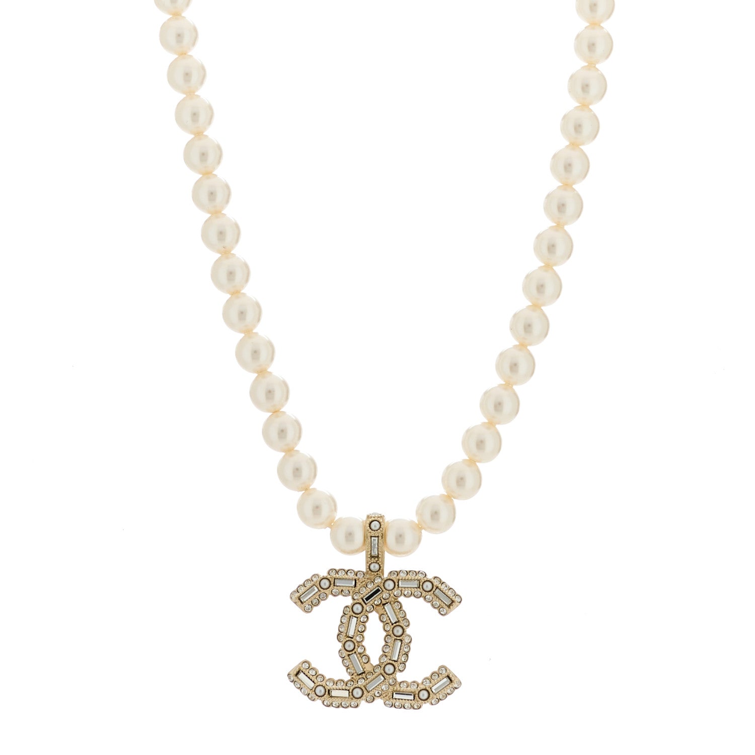 Chanel Pearl Crystal Baguette CC Short Necklace Gold 1 of 5