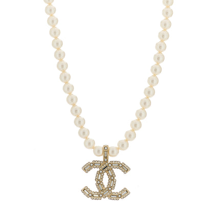 Chanel Pearl Crystal Baguette CC Short Necklace Gold 1 of 5