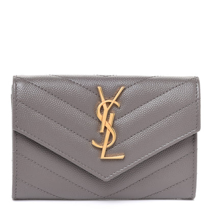 Saint Laurent Grain De Poudre Matelasse Chevron Small Monogram Envelope Wallet Pebble 1 of 8