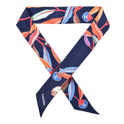 Chanel Silk Leaves Slim Bandeau Scarf Navy 1 of 3