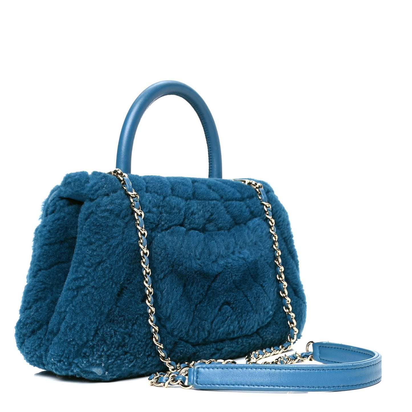 Shearling Lambskin Chevron Quilted Mini Coco Handle Flap Turquoise
