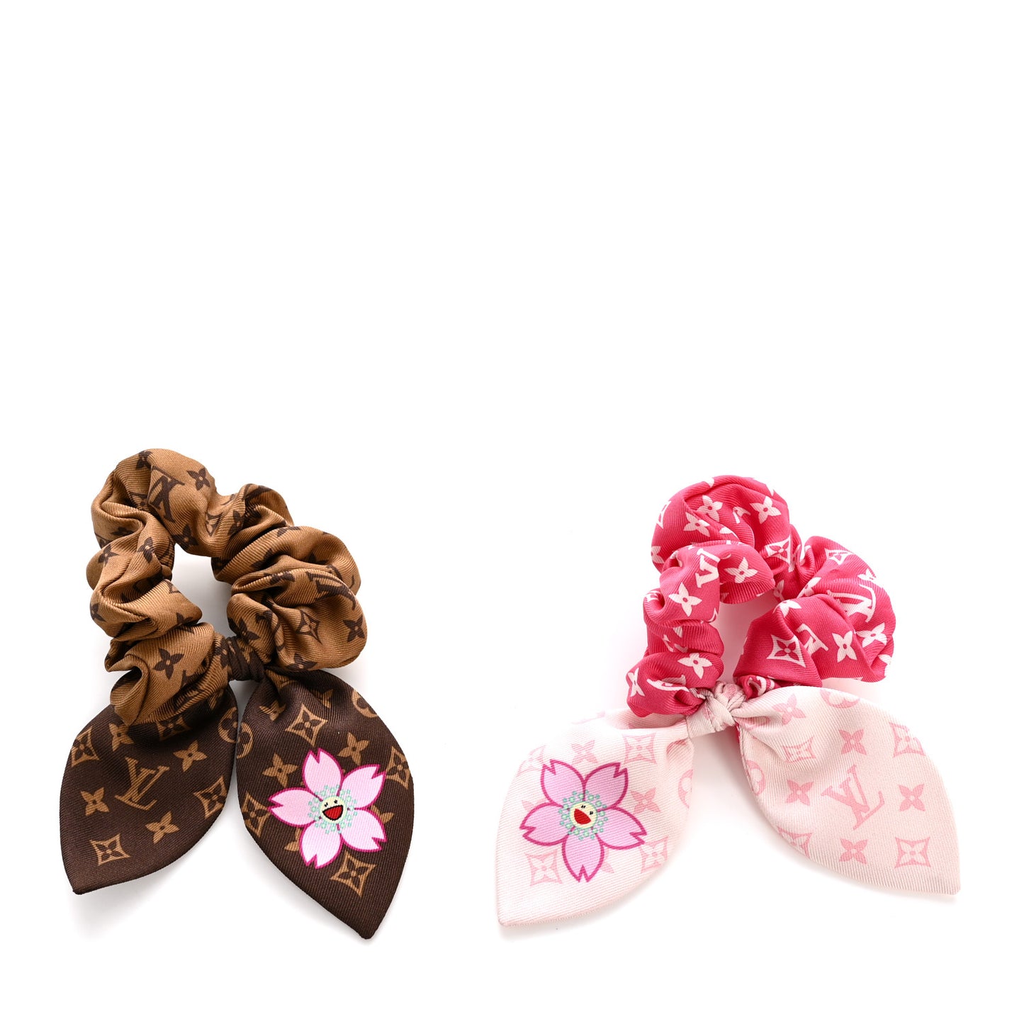 LV X TM Monogram Cerises Silk Scrunchies Set White Brown Red Pink