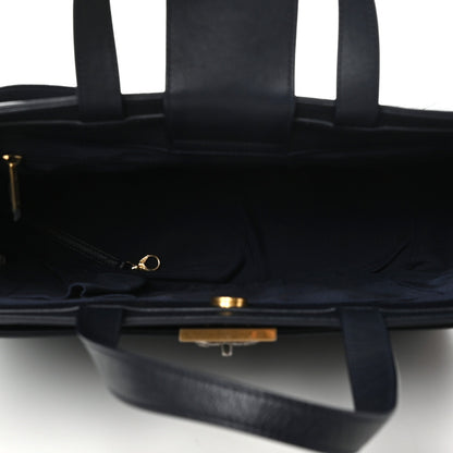 Chanel Calfskin Stitched Large Straight Lines Shopping Tote Navy 5 of 9