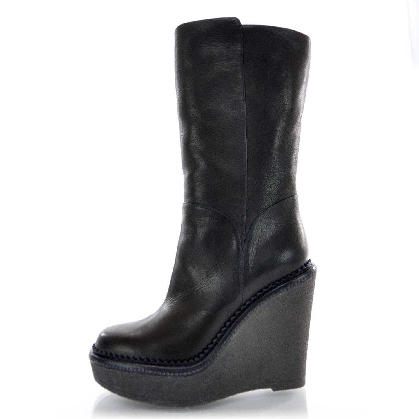 Leather Wedge Boots 36 Black
