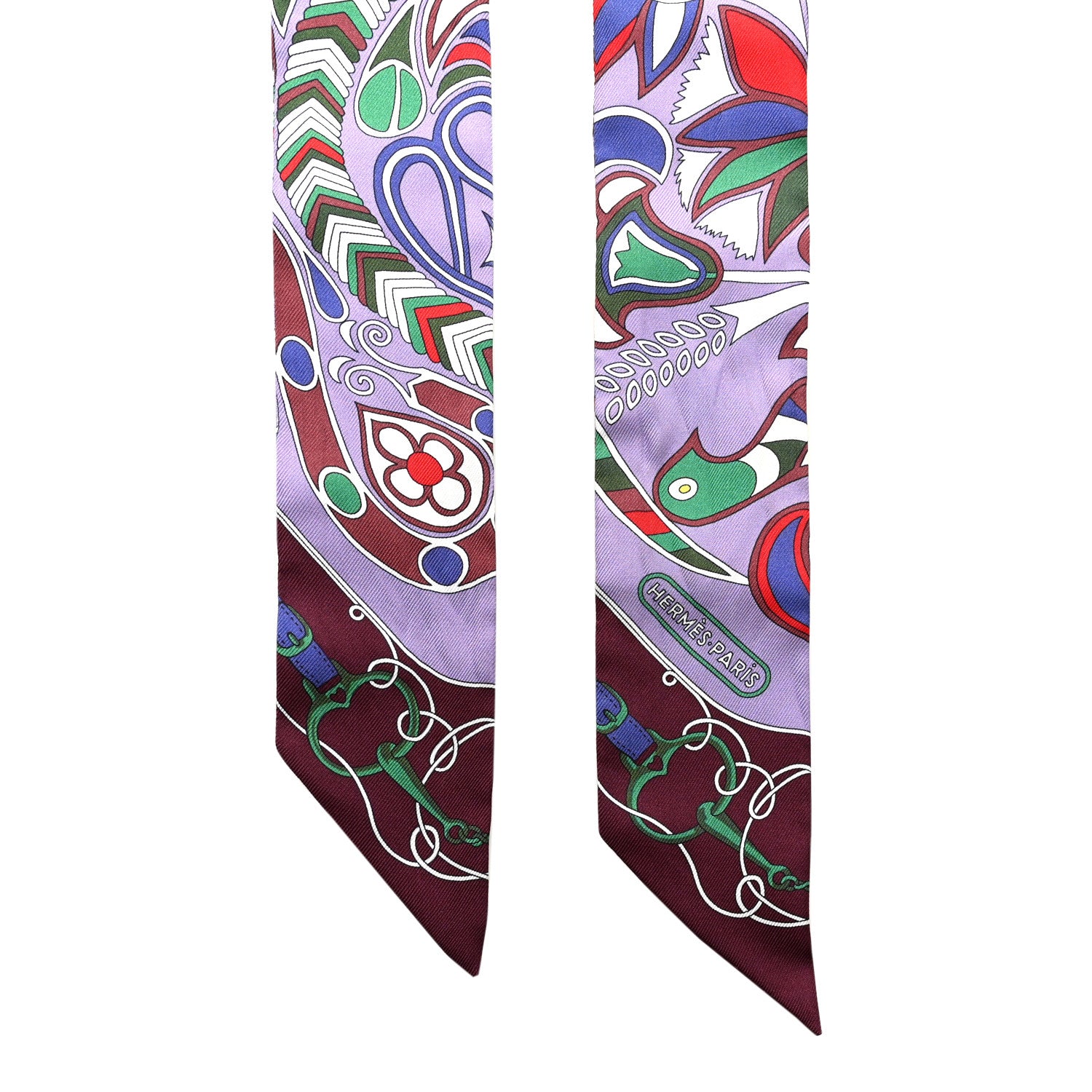 Hermes Silk Folklore Twilly Mauve Rouge Bordeaux 2 of 4