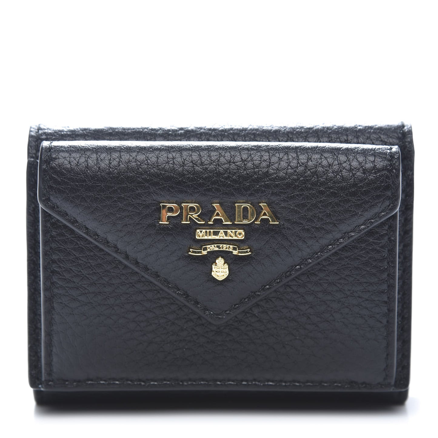 Vitello Grain Small Tri-Fold Wallet Black