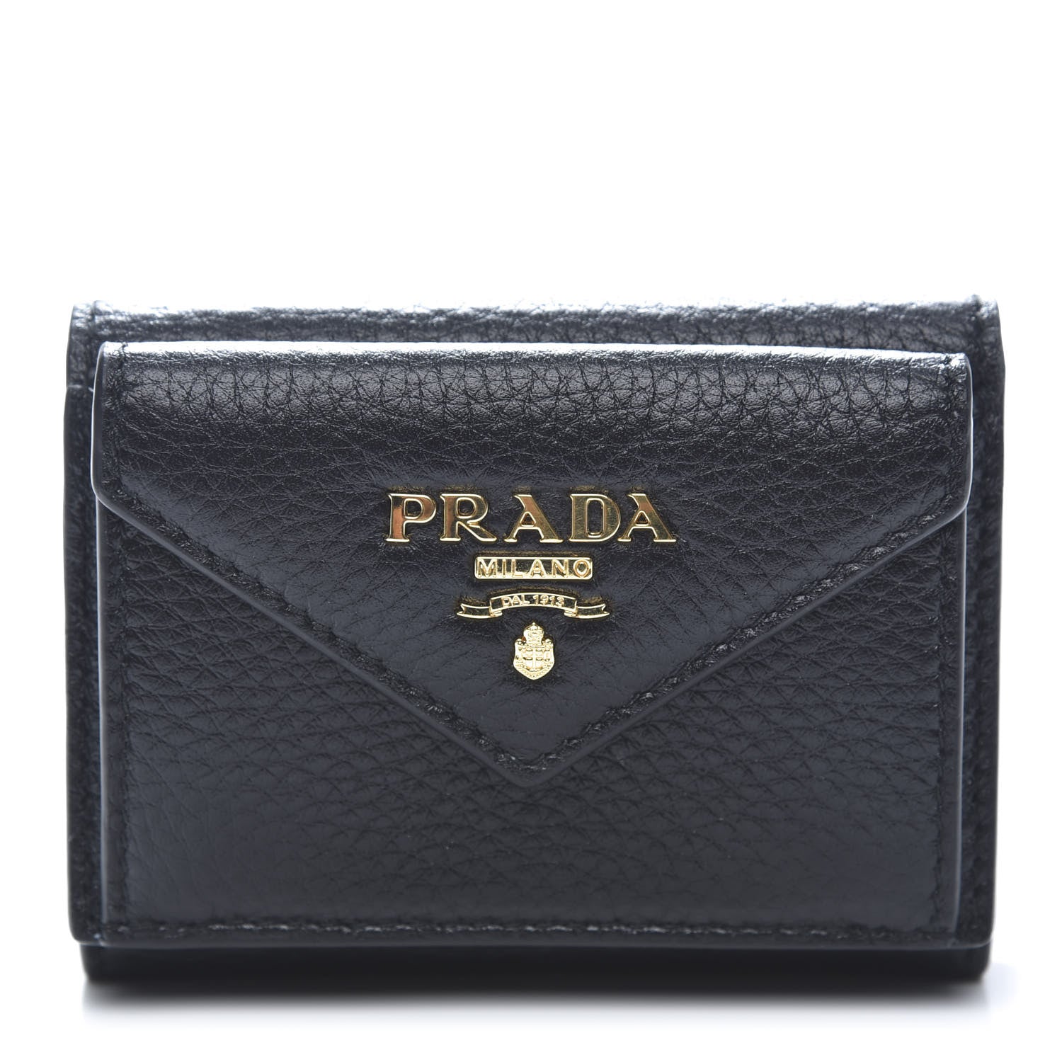 Prada Vitello Grain Small Tri-Fold Wallet Black 1 of 9