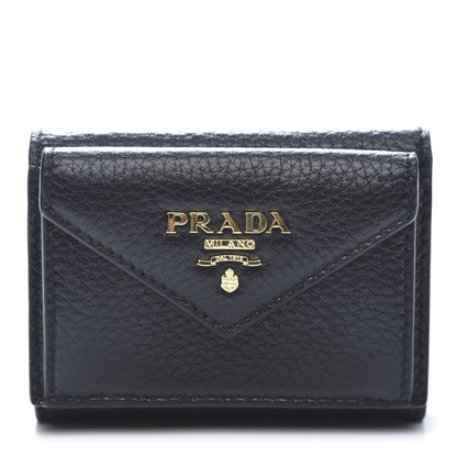 Prada Vitello Grain Small Tri-Fold Wallet Black 1 of 9