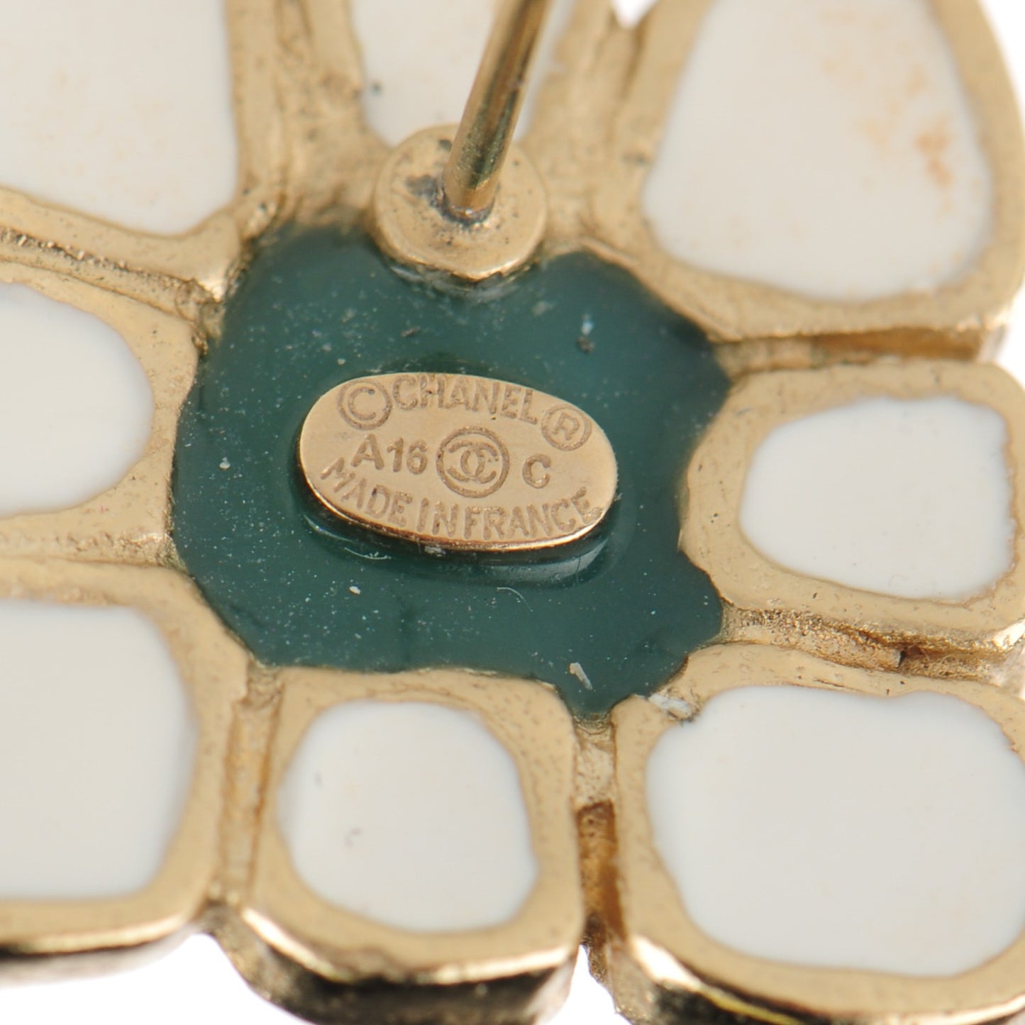 Gripoix CC Earrings Gold Green White