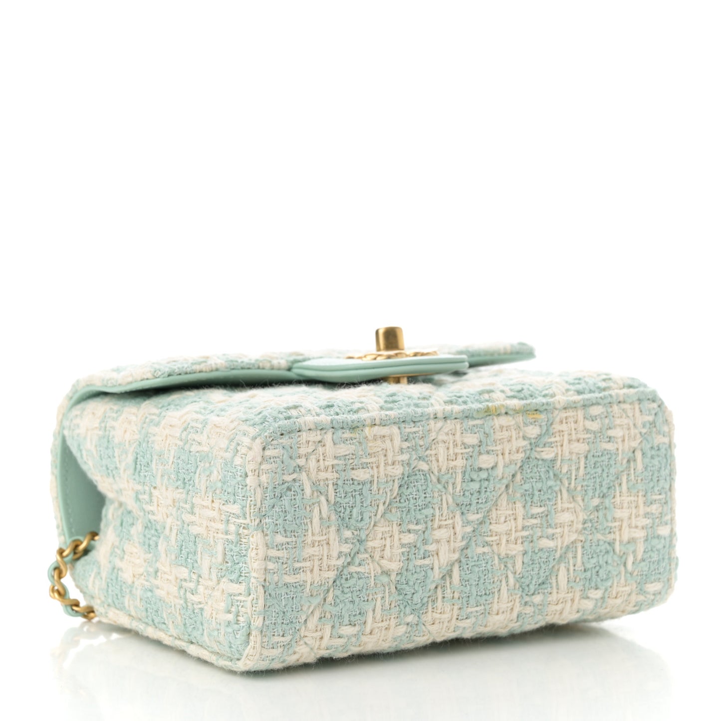 Tweed Handle Crush Top Handle Flap Bag Light Blue Ecru