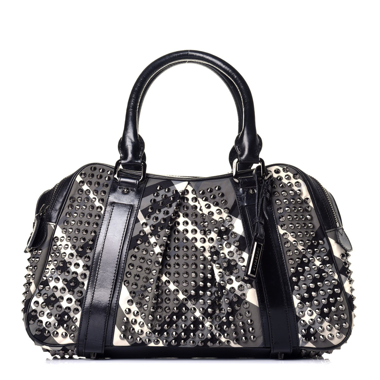 Burberry Nylon Beat Check Studded Satchel Black 1 of 8