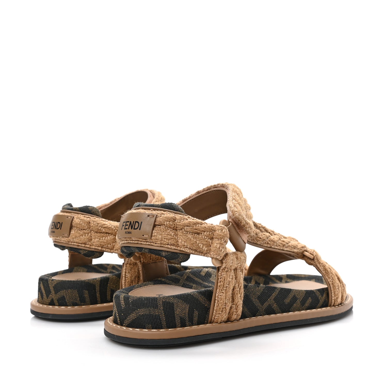 Fabric Jacquard FF Braided Fendi Feel 25mm Sandals 36.5 Sughero Black Tabacco
