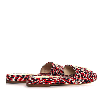 Chanel Cord CC Espadrille Slip On Sandals 41 Red Blue White 4 of 7