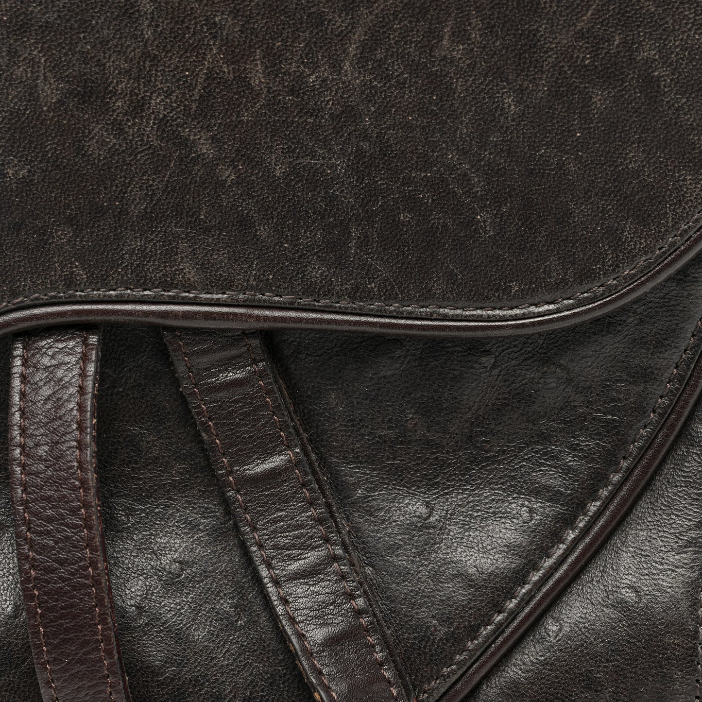 Ostrich Embossed Double Saddle Bag Brown