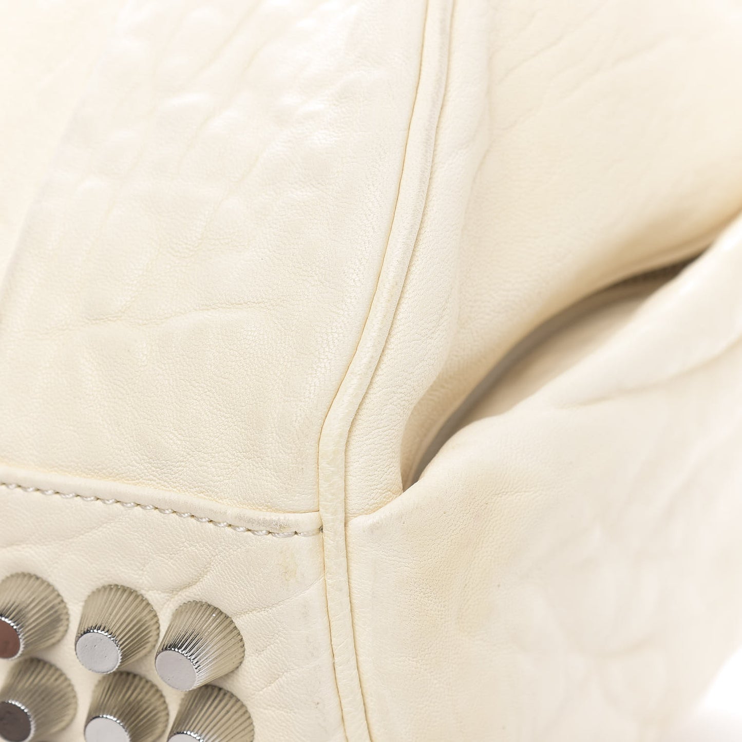 Pebbled Lambskin Rocco Bone Silver Hardware