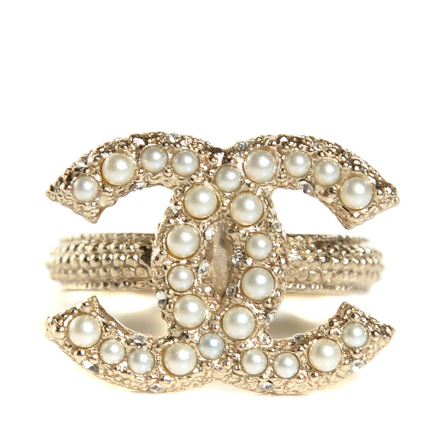 Pearl Crystal CC Ring 7 Gold