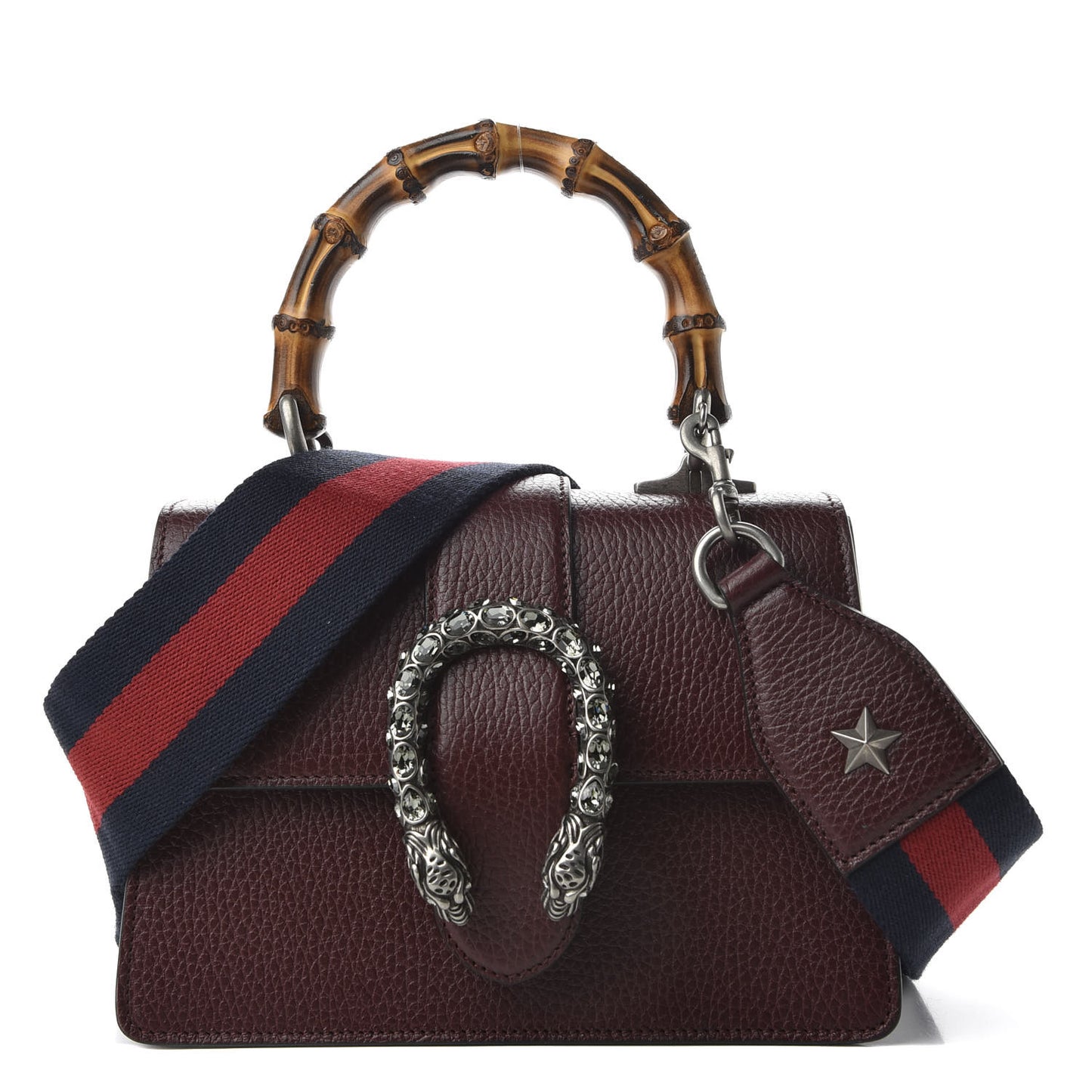 Dollar Calfskin Crystal Web Mini Dionysus Bamboo Top Handle Bag Vintage Bordeaux Black Diamond