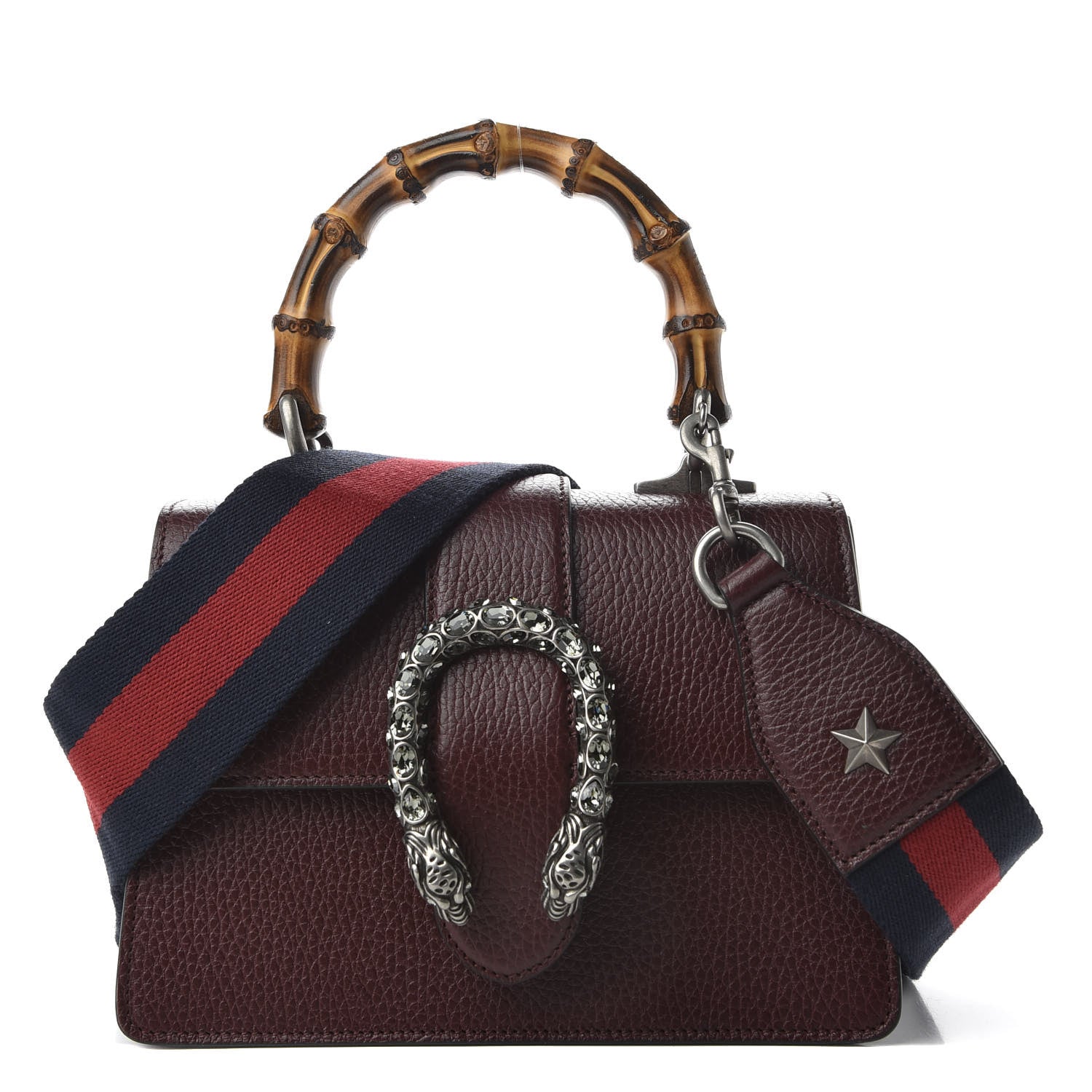 Gucci Dollar Calfskin Crystal Web Mini Dionysus Bamboo Top Handle Bag Vintage Bordeaux Black Diamond 1 of 9