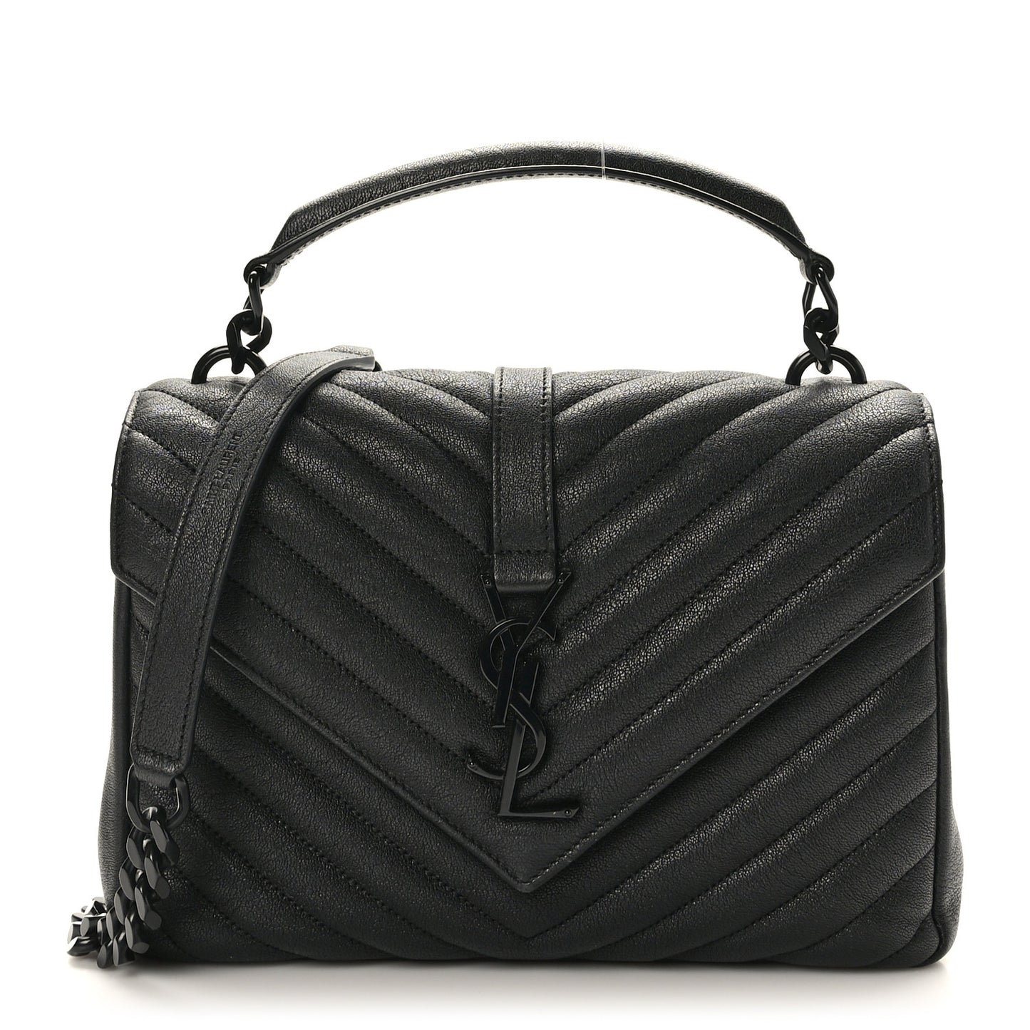 Sheepskin Matelasse Chevron Monogram Monochrome Medium College Bag Black