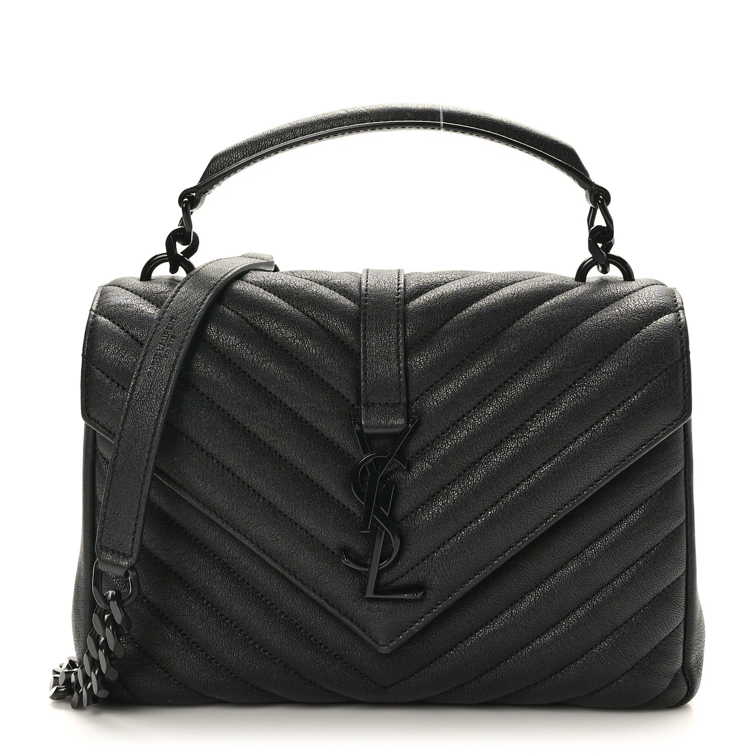 Saint Laurent Sheepskin Matelasse Chevron Monogram Monochrome Medium College Bag Black 1 of 10