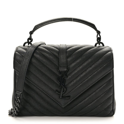 Saint Laurent Sheepskin Matelasse Chevron Monogram Monochrome Medium College Bag Black 1 of 10