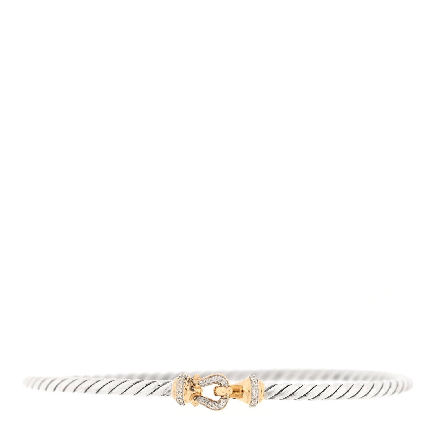 David Yurman Sterling Silver 18K Yellow Gold Diamond 3mm Cable Buckle Bracelet 1 of 4