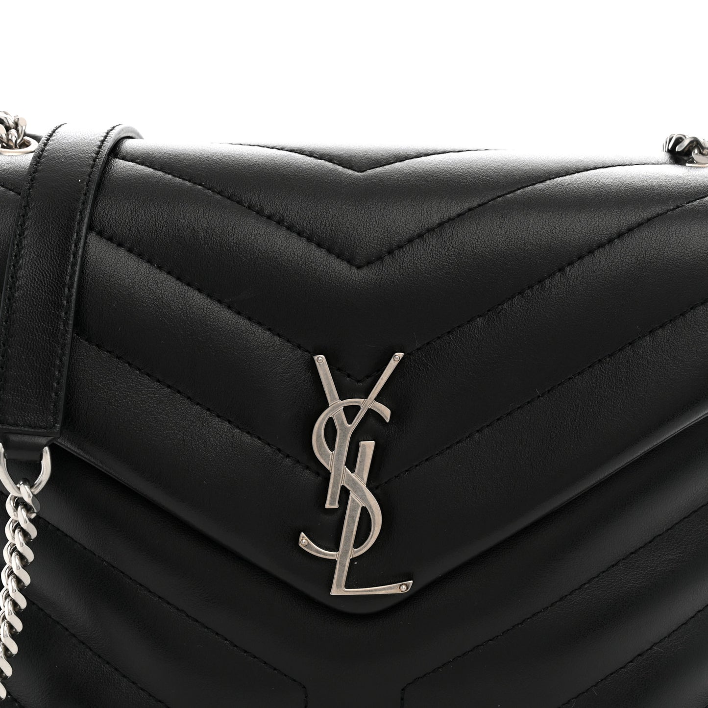 Calfskin Y Quilted Monogram Small Loulou Chain Satchel Black