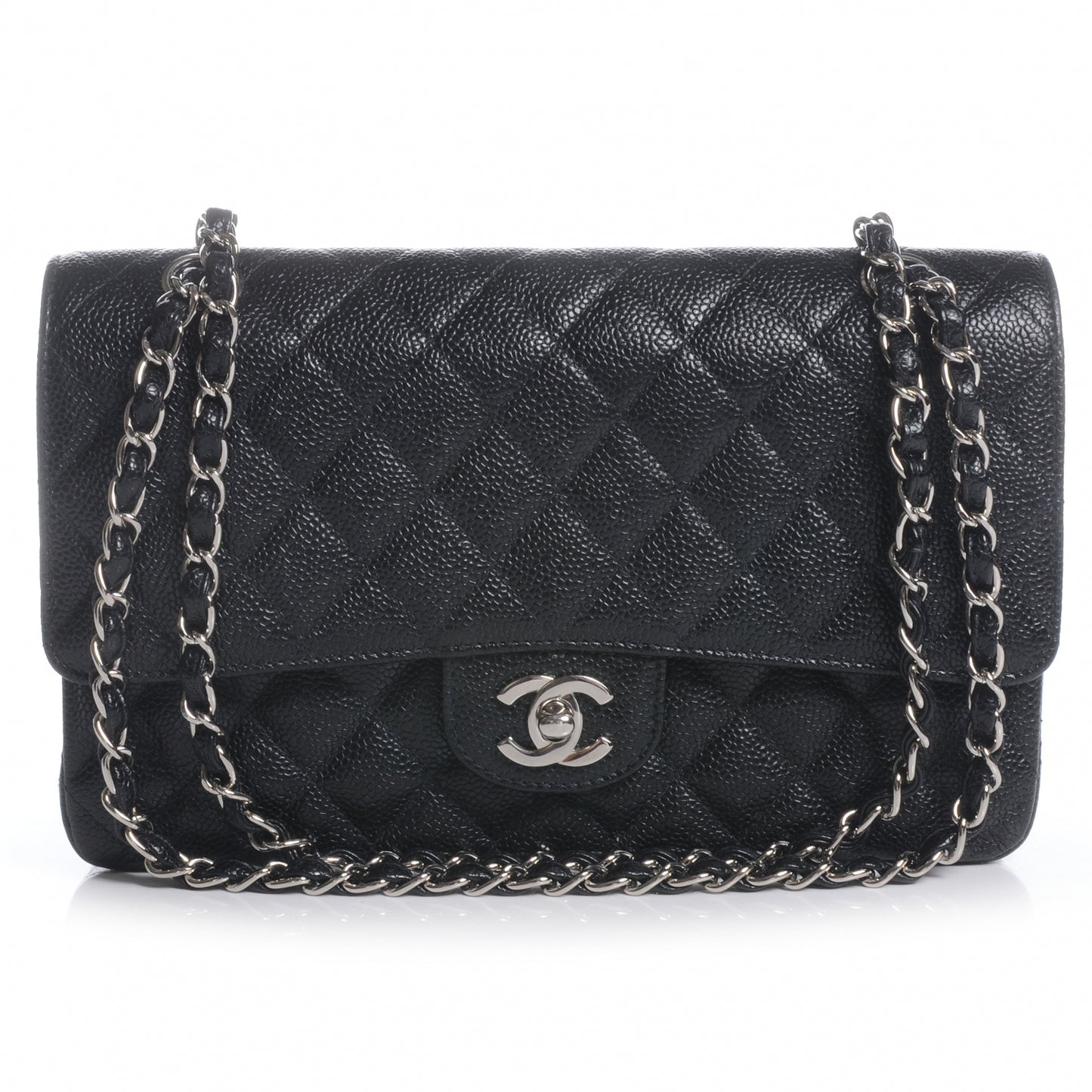 Caviar Quilted Medium Double Flap Black