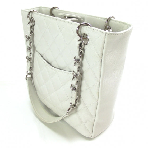 Chanel Caviar Petit Shopping Tote PST White 5 of 10