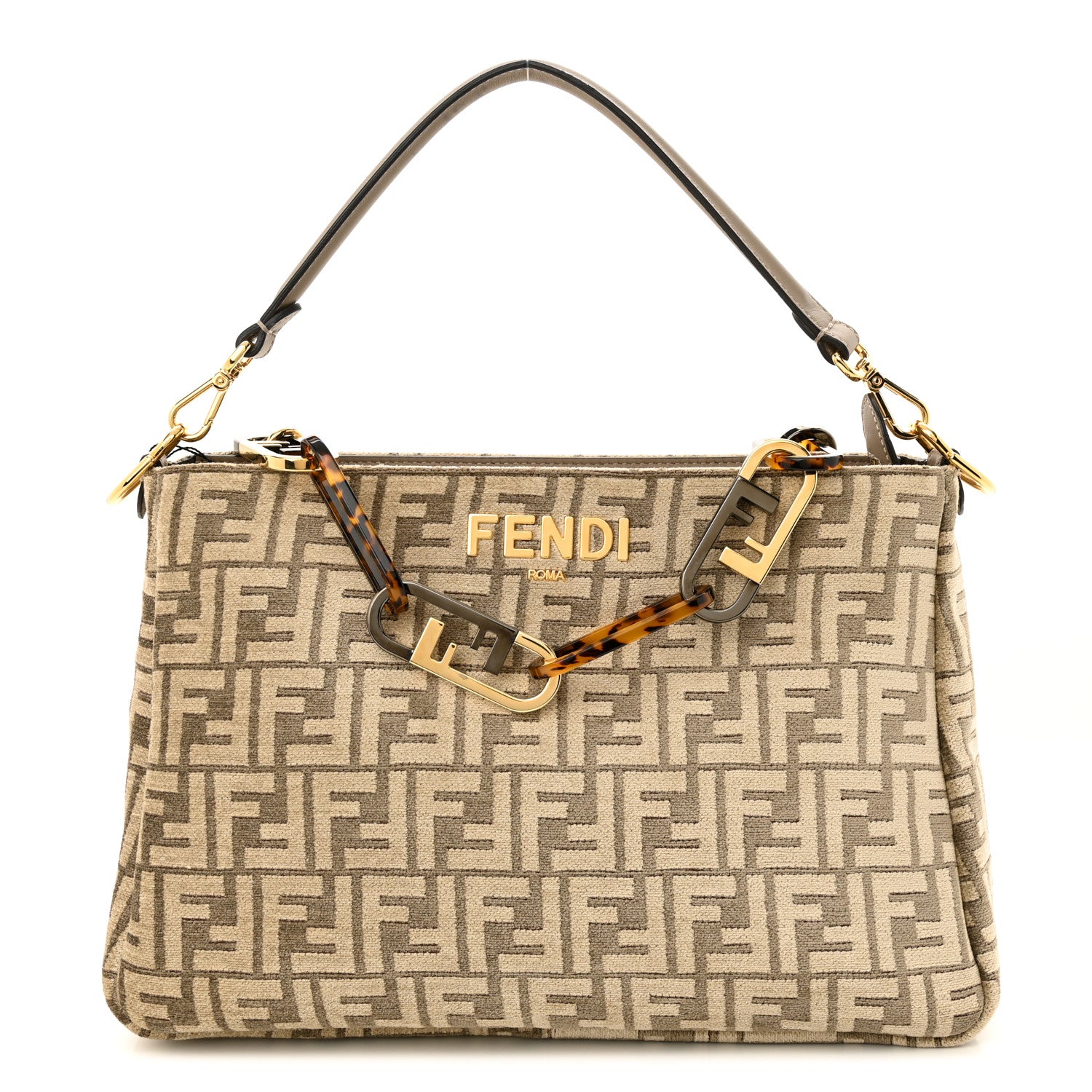 Fendi Chenille Vitello Seta Plexiglass FF Fendi O'Lock Zipper Tortora Nuvola 1 of 13