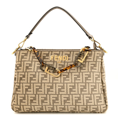 Fendi Chenille Vitello Seta Plexiglass FF Fendi O'Lock Zipper Tortora Nuvola 1 of 13