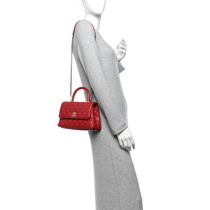 Chanel Caviar Quilted Mini Coco Handle Flap Red 2 of 10