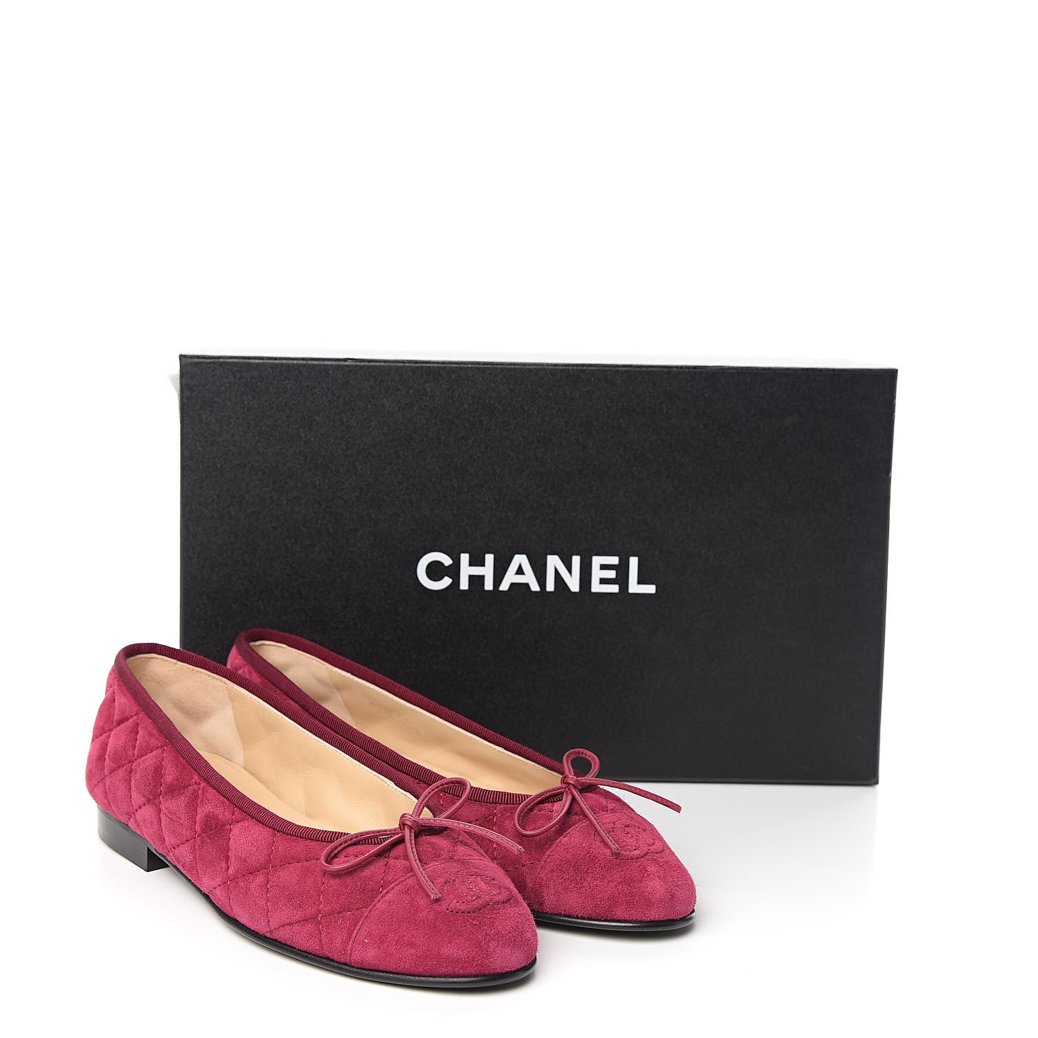 Chanel Suede Calfskin Quilted Cap Toe CC Ballerina Flats 35 Dark Pink 9 of 9