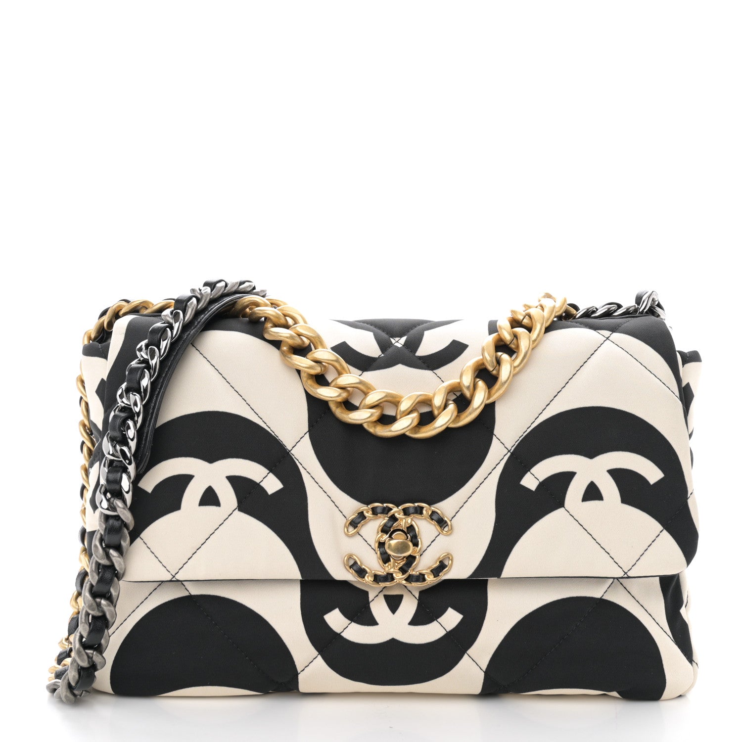 Chanel Fabric Printed Large Chanel 19 Flap Black Ecru 1 of 10