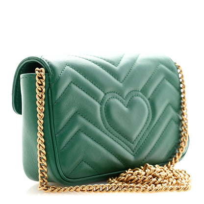 Gucci Calfskin Matelasse Super Mini GG Marmont Shoulder Bag Emerald Green 3 of 11