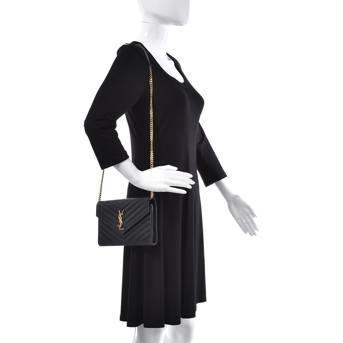 Grain De Poudre Matelasse Chevron Monogram Chain Wallet Black