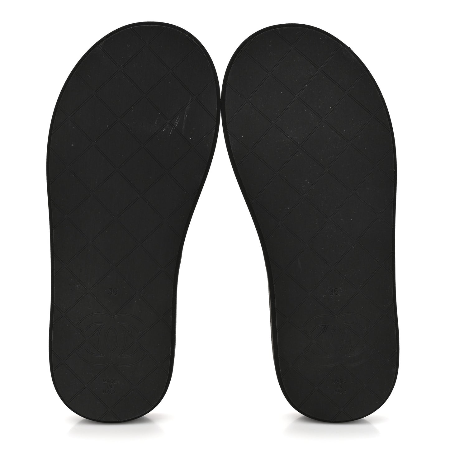 Lambskin Quilted Padded Charms Thong Sandals 36 Black