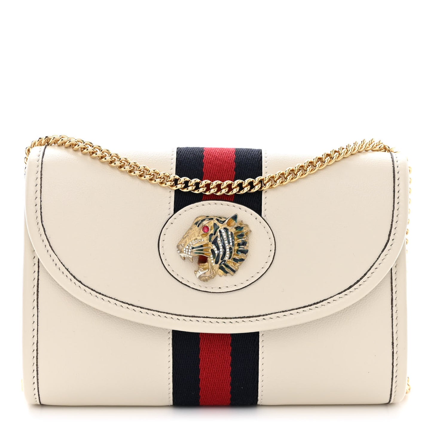 Textured Calfskin Web Mini Rajah Slim Flap Shoulder Bag Mystic White