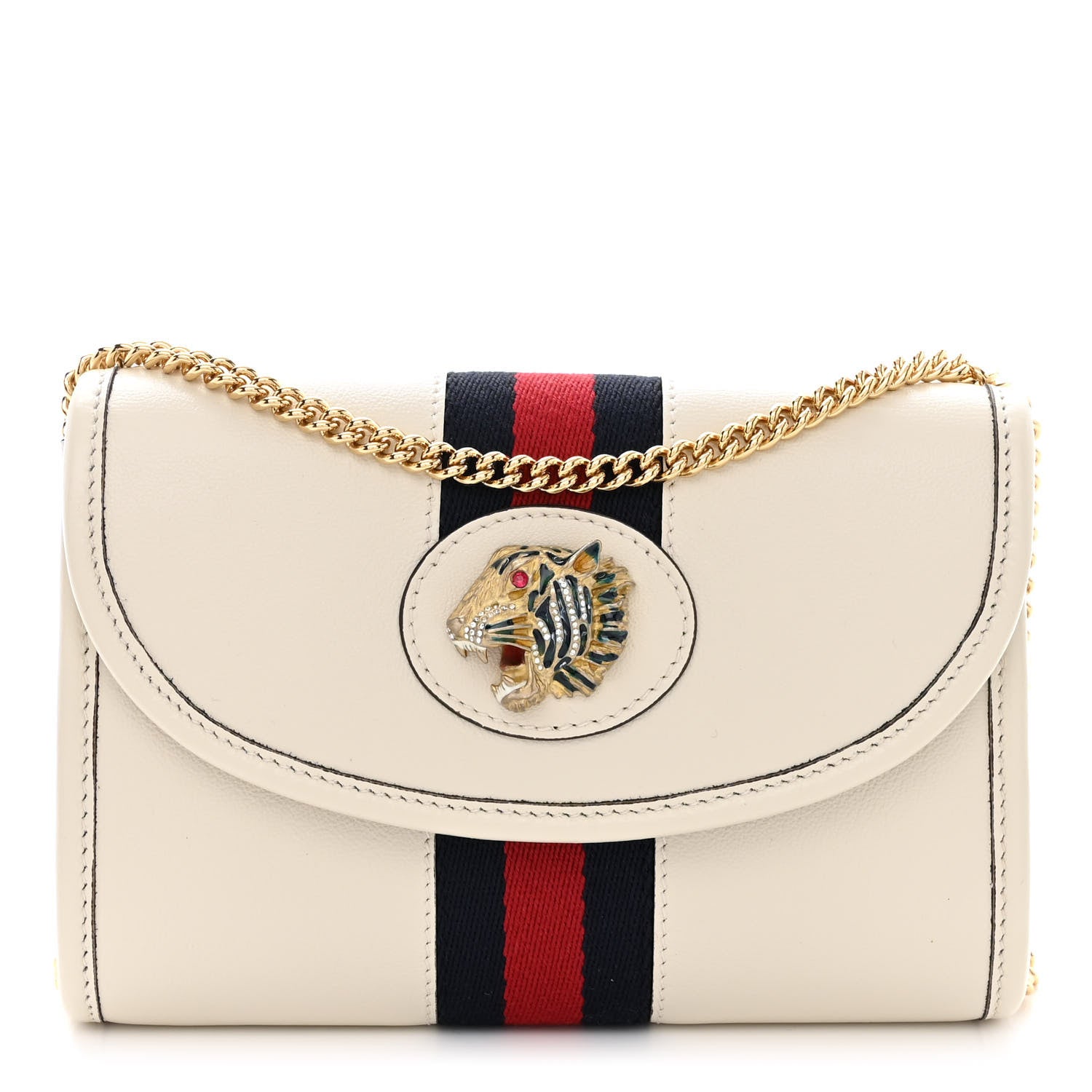 Gucci Textured Calfskin Web Mini Rajah Slim Flap Shoulder Bag Mystic White 1 of 10